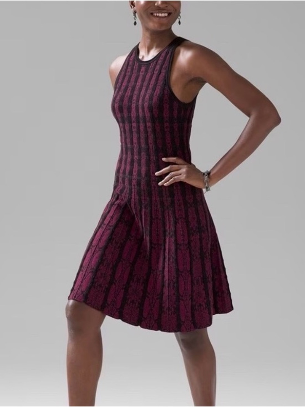 White House Black Market | Burgundy/Black Jacquard Stripe Python Dress Sz Medium